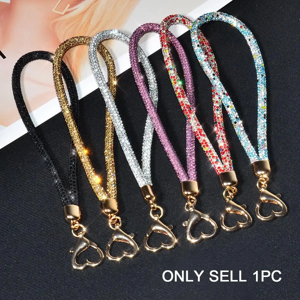 Elegant Rhinestone Smartphone Case Hand Wrist Strap With Heart-shaped Buckle, Exquisite Sparkling Rhinestone Keychain Pendant, Fashionable Bag Decoration Chain For Women Cellphone Cellphone Accessories Phone Charm Phone Chains, Cell Phone Charms