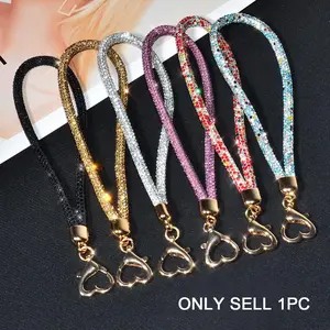 Elegant Rhinestone Smartphone Case Hand Wrist Strap With Heart-shaped Buckle, Exquisite Sparkling Rhinestone Keychain Pendant, Fashionable Bag Decoration Chain For Women Cellphone Cellphone Accessories Phone Charm Phone Chains