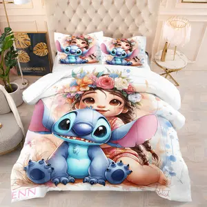 Stitch Cute Cartoon Pattern Quilt Set, Including 1 Blanket And 1 Or 2 Pillowcases Without a Core, Suitable For Bedding Sets In Family Bedrooms And Dormitories, And Can Be Used As a Children's Gift
