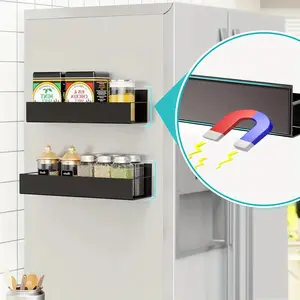 Magnetic Spice Rack Set for Refrigerator, Kitchen, No Drilling Installation, Stylish Metal Look, Wall Mounted Condiment Storage Organizer, Easy to Clean, Spice Rack For Fridge