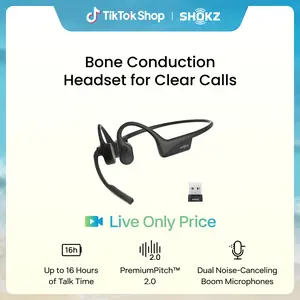 【Live only】SHOKZ OpenComm2 UC 2025 Upgrade - Open-Ear Wireless Computer Headset with Boom Mic, Bone Conduction Bluetooth Stereo Headphones, USB-A/C Dongle Compatible with PC and Mac, Zoom Certified - C120UC