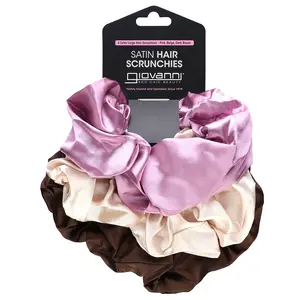 Giovanni Satin Hair Scrunchies,  Extra Large, Pink, Beige, Dark Brown, 3 Scrunchies