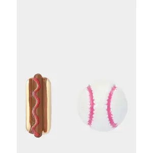 Betsey Johnson MISMATCH HOTDOG BASEBALL STUDS WHITE