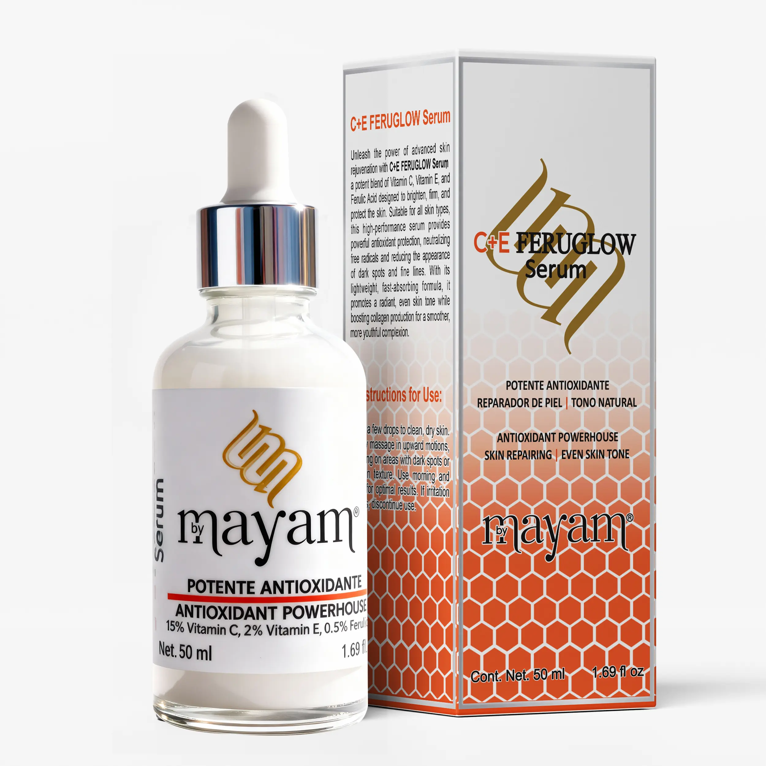 Vitamin C Serum 50ml-2 in1 Retinol+Vitamin E +Ferulic Acid Serum-Reduce Dark Spots Stimulate Collagen Production Anti Wrinkles All Skin Types Skincare (ORANGE)