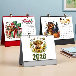 Cute Highland Cow Diamond Painting DIY Calendar, New Year Desk Calendar, Creative Handmade Decor, Perfect Gift for Girlfriend