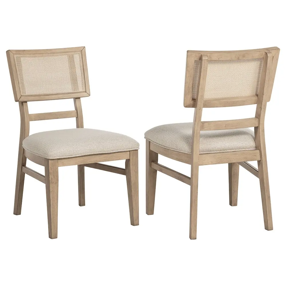 Kailani Radio Weave Cane Dining Side Chair, Beige Oak - Sturdy Solid Wood Seated Dining Room Furniture, Natural Tone, Fixed-Back, Light Airy Feel, Dining Chairs
