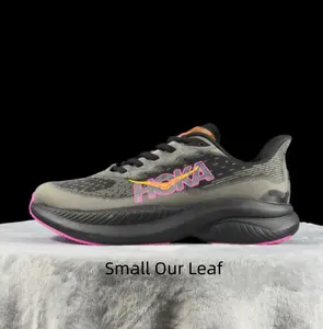 Gray Black Pink Logo Road Running Shoes Breathable Gradient Perforated Mesh Upper Solid Black Wave Thick Foam Platform Midsole Shock Absorbing Lightweight Unisex Trainers
