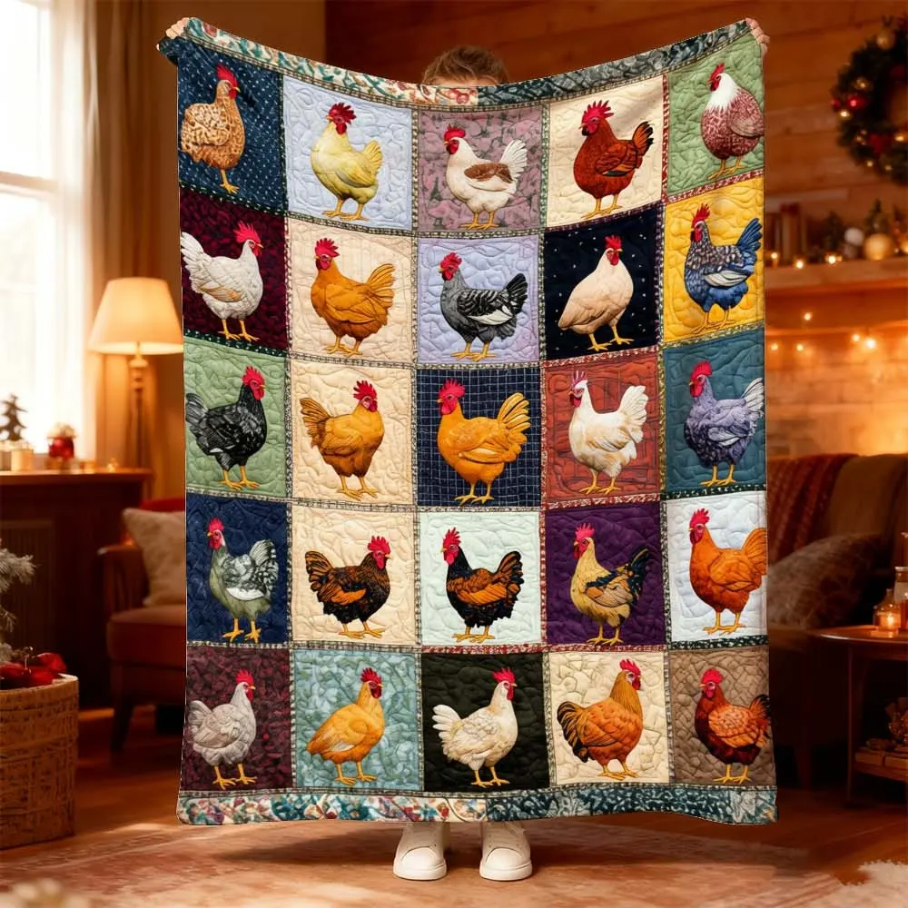 1pc Cozy Farmhouse Chicken Print Blanket for Bedroom, Sofa, Camping – Patchwork Hen Design for Comfort and Style – Perfect Cover for Naps and Relaxation, Ideal Gift for Home Decor Enthusiasts Looking for Warmth and Tradition