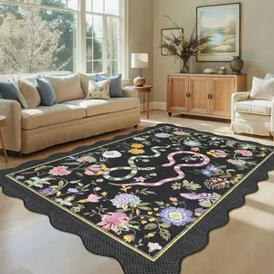 Garvee Large-Size Faux Wool Printed Rug with Fan-Shaped Border, Animal and Floral Pattern Stain-Resistant Non-Slip Soft Foldable Country Style Rug for Bedrooms Living Rooms and Farmhouses carpet