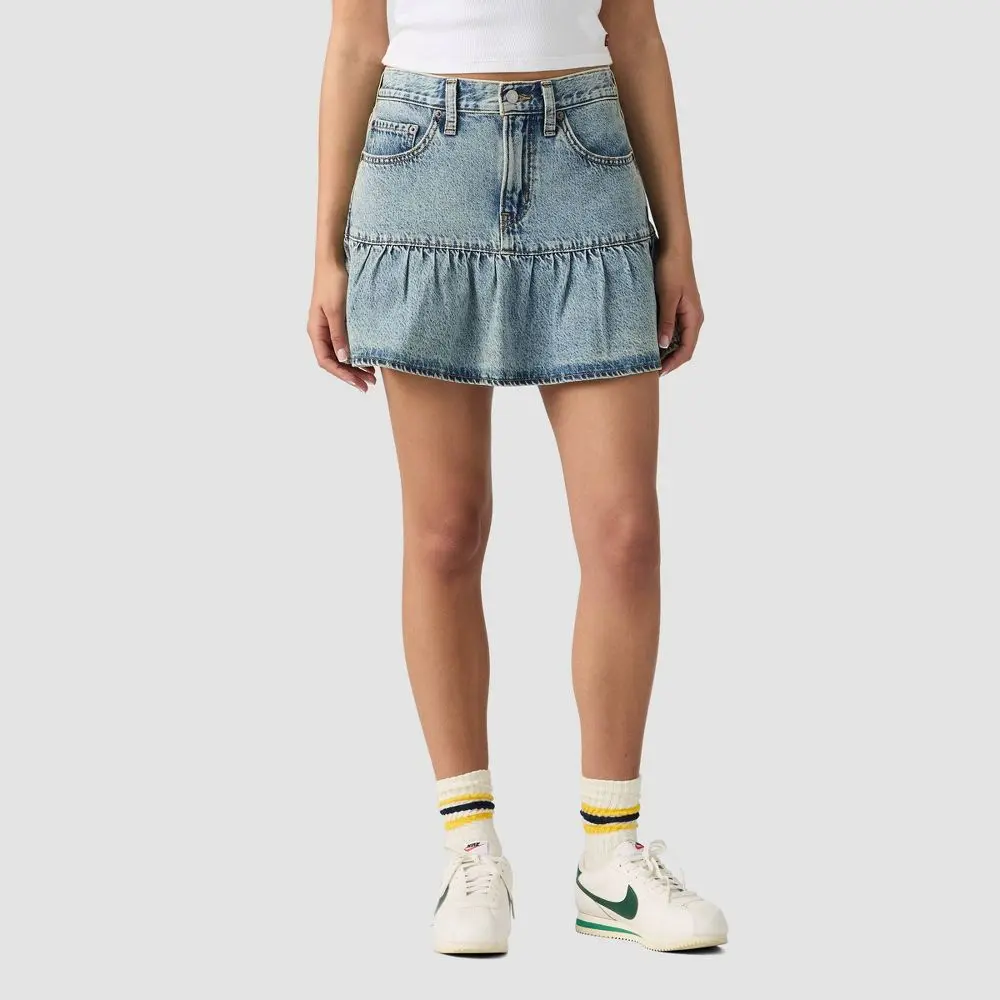 Levi's Women's Flounce Denim Mini Skirt, Bottoms, Cotton, Garment, Button, Fit