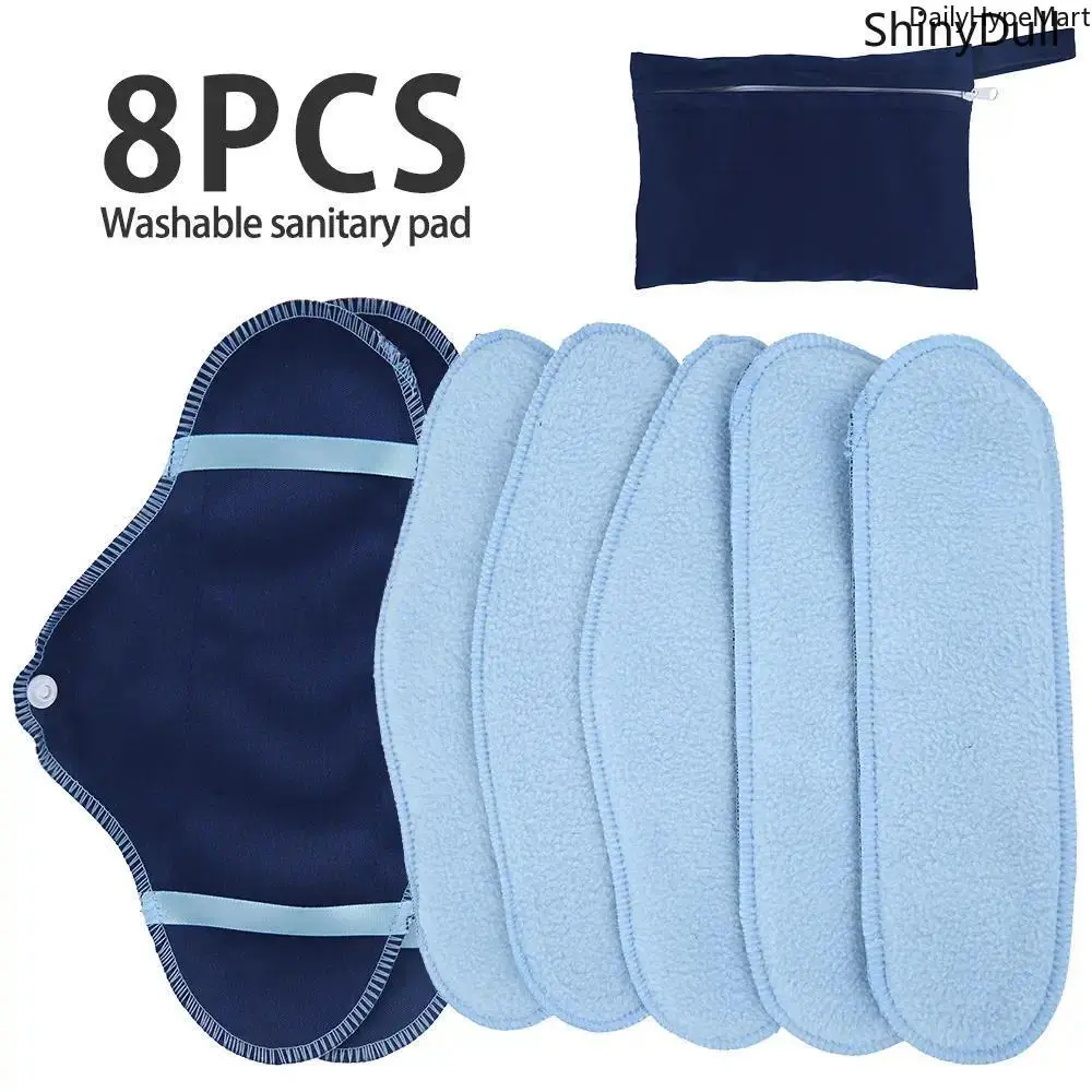 8-Pack Reusable Menstrual Pads Soft Breathable Sanitary Pads with Storage Bag Hypoallergenic Antibacterial Water Absorbing Pad Feminine Hygiene Products