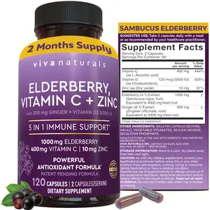 Viva Naturals Elderberry with Vitamin C and Zinc for Adults - 5 in 1 Sambucus Elderberry Capsules with Vitamin D3 5000 IU, Elderberries Immune Support Supplement 2 Months Supply Pills