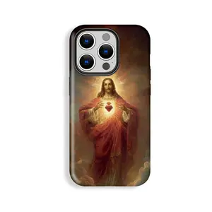 Stylish Sacred Heart of Jesus Economy Crown Religious Pattern Phone Case, Double Shell Anti-drop, Wear Resistant, Phone Case Suitable for Iphone 11/12/13/14/15/16/17 Pro Promax Plus Air