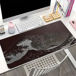 Japanese Wave Art XXL Gaming Mouse Pad, Minimalist Aesthetic Extended Big Desk Mat, Non-Slip Base Edge Stitching, Large Keyboard Pad for Office Gaming, Perfect Gift, Computer Desk Mat