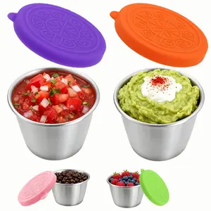 4/8 Pack 2.4oz Salad Dressing Containers, 304 Stainless Steel Sauce Cups with Leak-Proof Silicone Lids, Portable Condiment Holder, Reusable Food Organizer