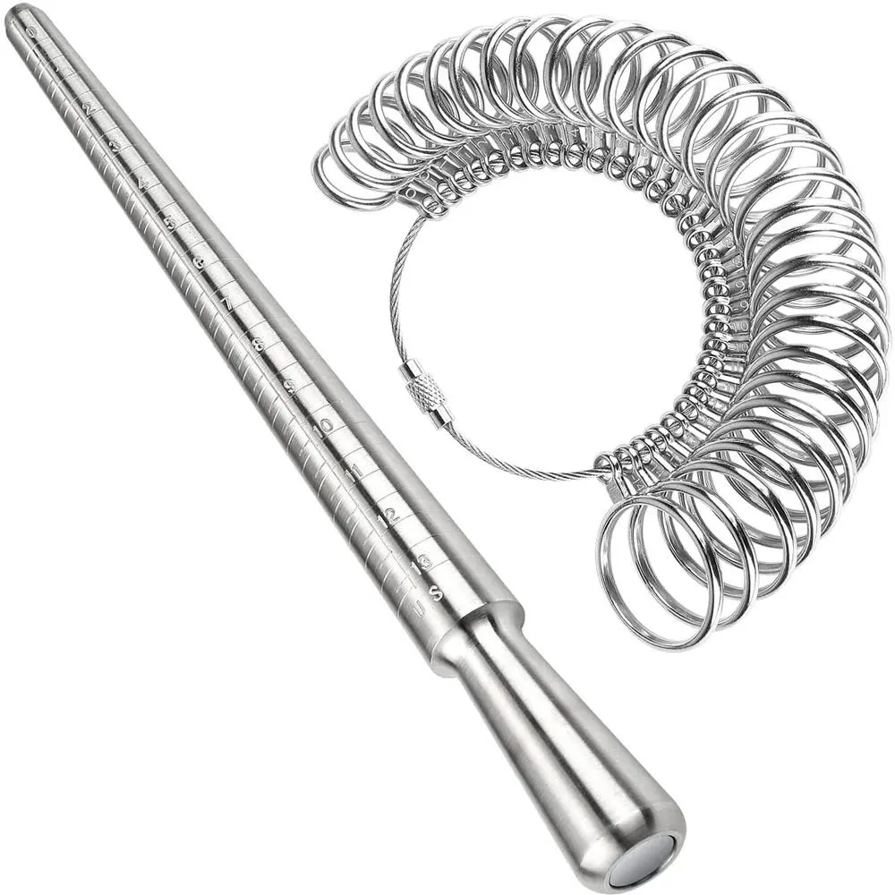 Ring Sizer Measurement Tool, Finger Size Testing Tool, Measuring Instrument Including Metal Ring Mandrel and Ring Size for Jewelry Making Jewellery DIY