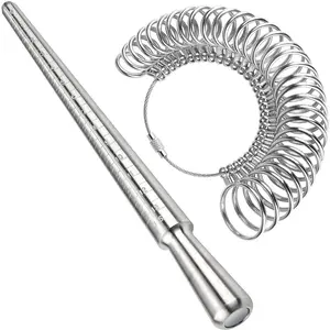 Ring Sizer Measurement Tool, Finger Size Testing Tool, Measuring Instrument Including Metal Ring Mandrel and Ring Size for Jewelry Making