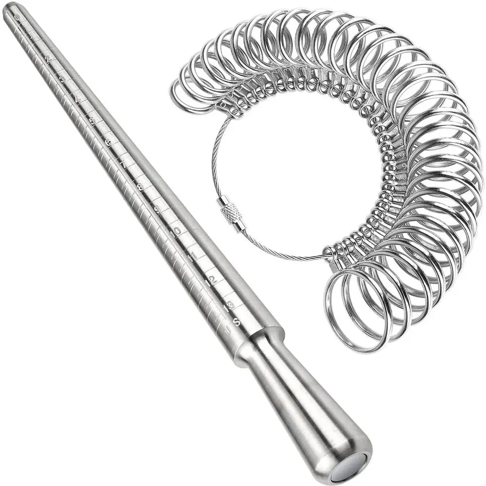 Ring Sizer Measurement Tool, Finger Size Testing Tool, Measuring Instrument Including Metal Ring Mandrel and Ring Size for Jewelry Making