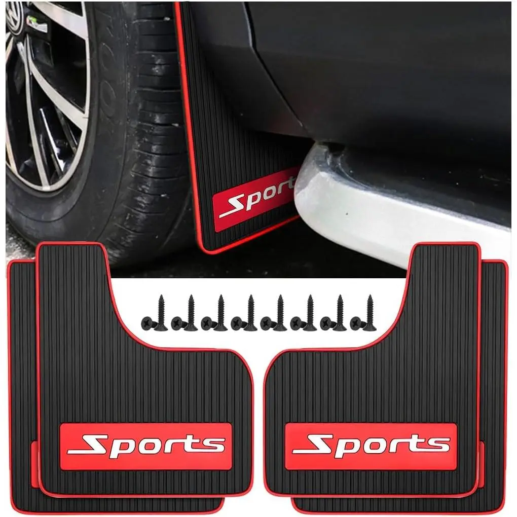 Car Mud Flaps, 4PCS Soft Flexible Bendable Rubber Vehicle Mudguard Splash Guard with Hardware Tool, Auto Exterior Protection Accessories for Front & Rear, Universal for Most Sedans (Sporty)