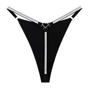 Women's Seamless No-Show Thong 2-Pack - Features Silver Rhinestone Heart and Bow for a Touch of Style Glitter Thong Lingerie Breathable Ice Silk Low Waist Underwear
