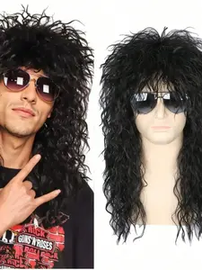Long Curly Gradient Wig for Men & Women, Synthetic Curly Hair, Synthetic Curly Wigs, Perfect for 70s 80s Rocker Mullets, Ideal for Parties & Costumes
