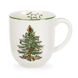 Spode Christmas Tree Cafe Mug - 14 Oz Ceramic Holiday Coffee Mugs - Festive Design with Santa and Christmas Tree Motif - Microwave & Dishwasher Safe