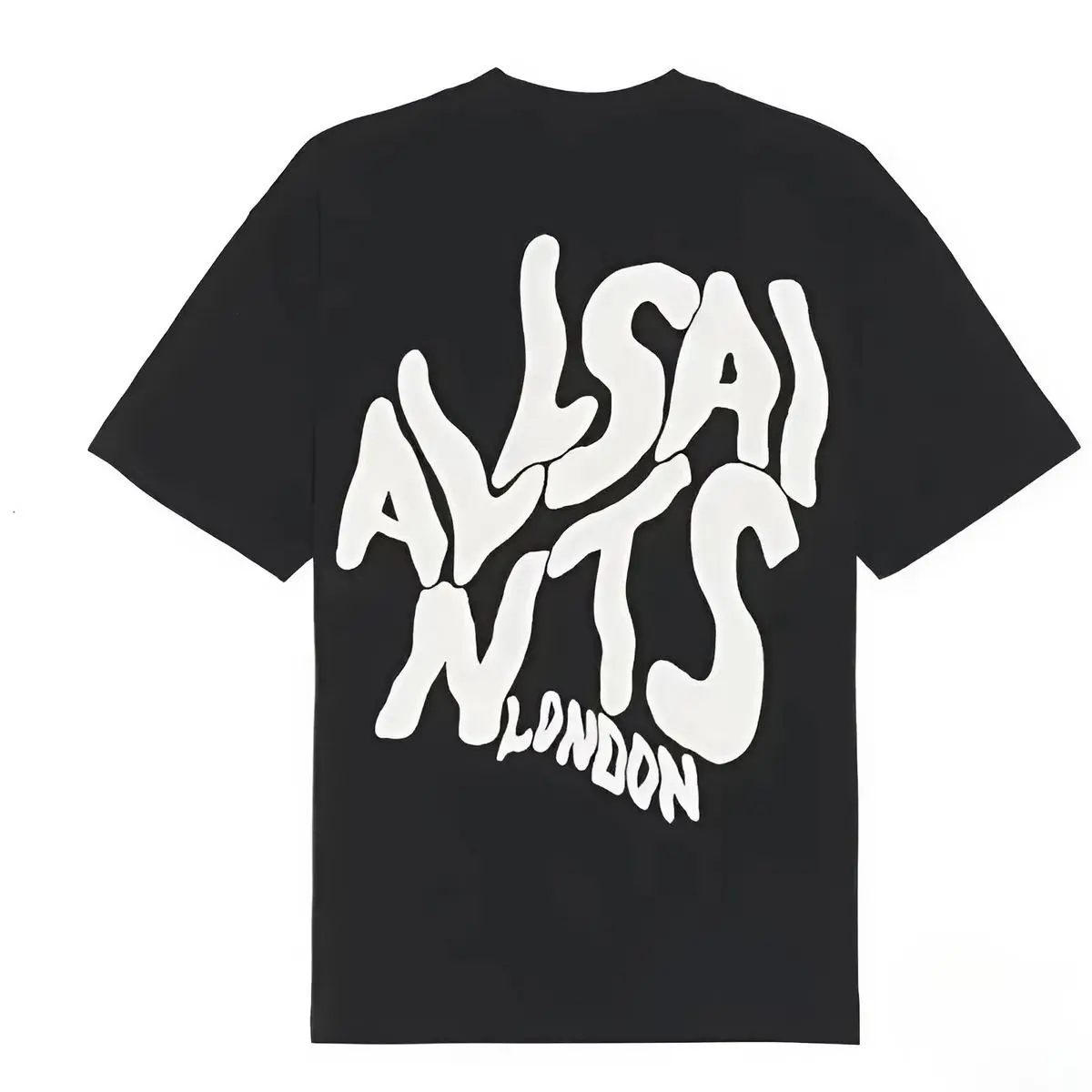 Women's Allsaints London Stretch Cotton Short-Sleeve T-Shirt - Bold T-pographic Graphic, Clean Minimal Layout, Modern Urban Streetwear, Natural Seamless Smooth Fabric, Spandex-Blended, Pairable with Jeans/Sneakers, Versatile Outfits