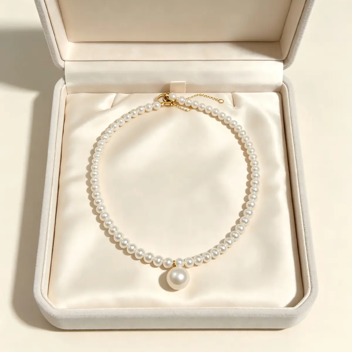 Women's High-Gloss Faux Pearl Single Drop Pendant Choker - Gradient Size Costume Necklace for Daily & Banquet Wear jewelry