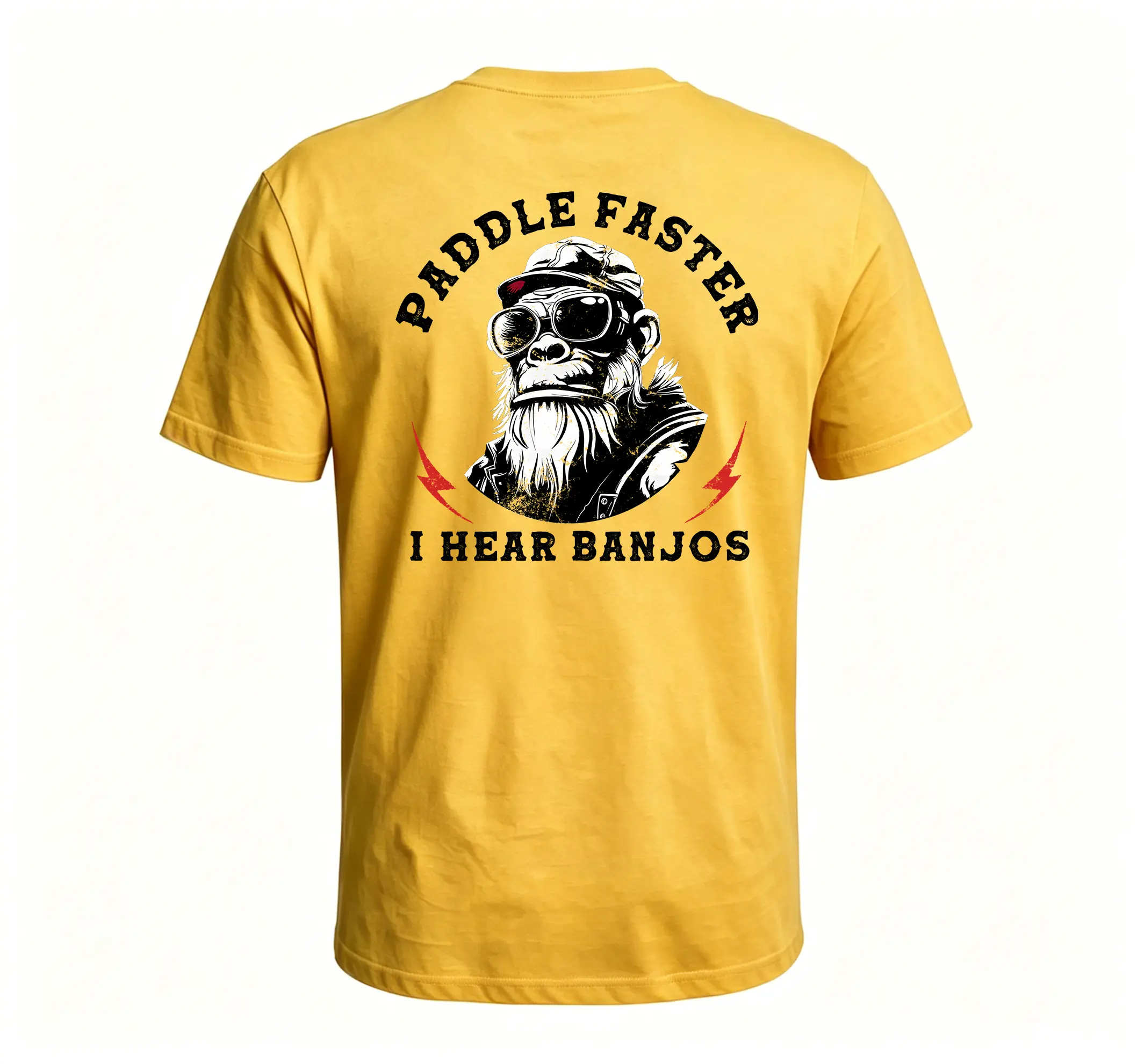 Monkeysober Menswear 100% Cotton Short-Sleeve Round-Neck T-Shirt, All-Season Men's Casual Top, Fun "Paddle Faster I Hear Banjos" Print, Multi-Size Comfortable Design