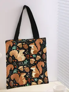 Squirrel Pattern Print Casual Storage Bag, Cartoon, Night Scene, Fashionable and Trendy, Suitable for Daily Shopping, Office, Various Occasions