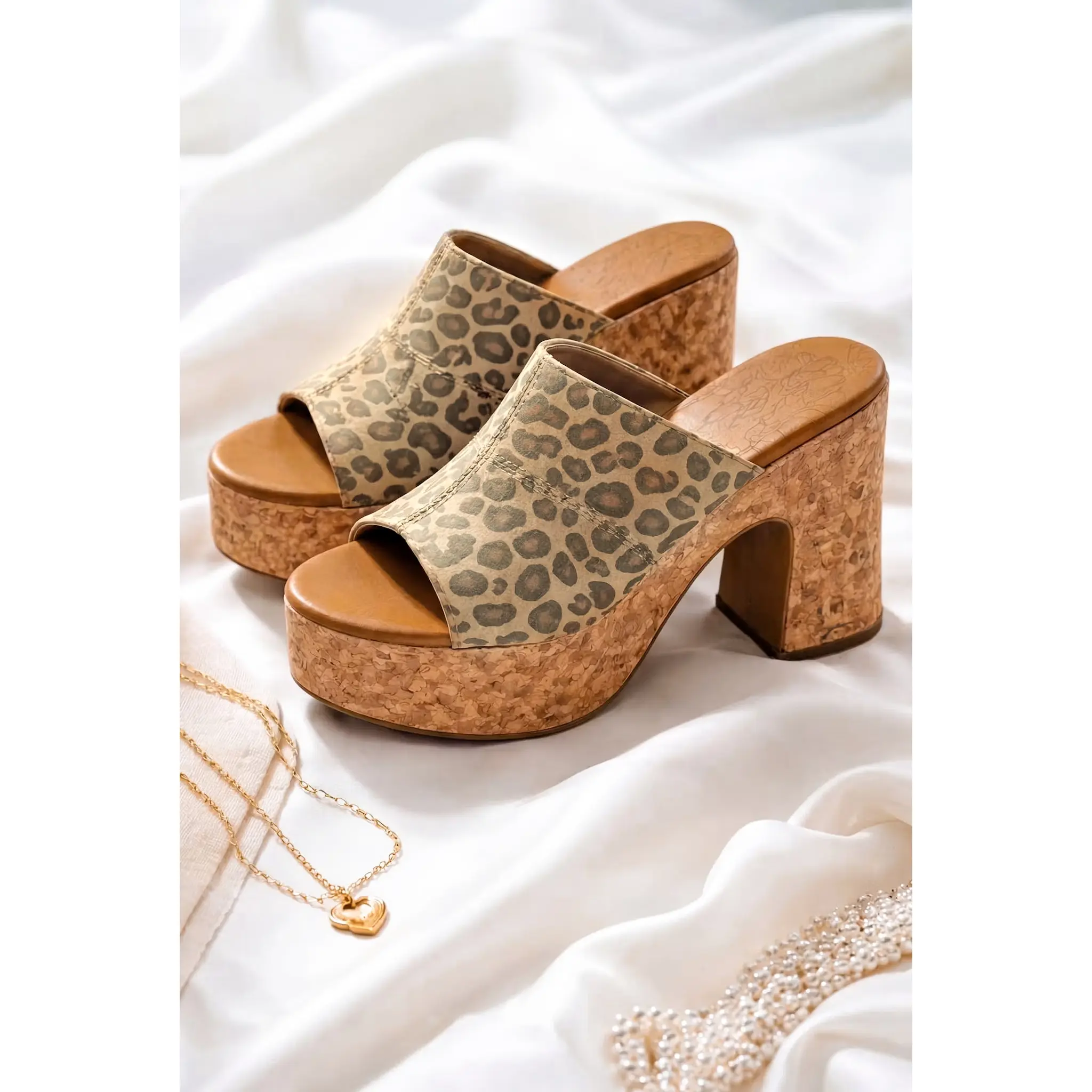 Blowfish Poznan Animal Print Chunky Cork Platform Heel Slides