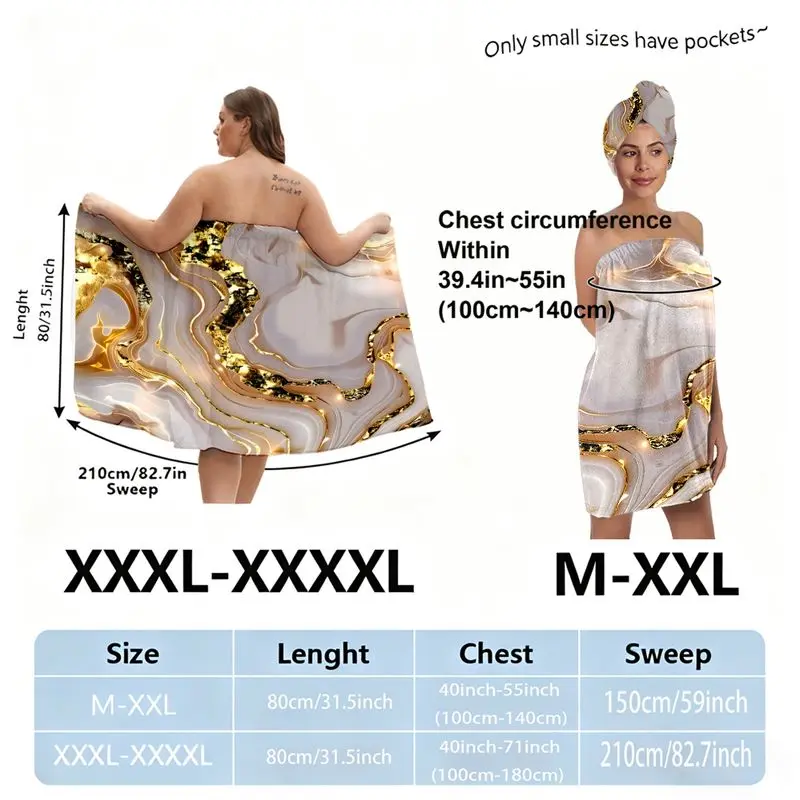 Marble Pattern White Strapless Bath Wrap Skirt + Headwrap Set, Plus Size XXXXL & One Size, Flowy Beach Towel Wrap Skirt for Spa, Pool, Shower, Perfect for Women, Ideal for Festive Spa Days & Relaxing Bath Time