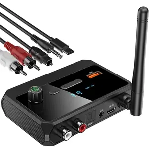 Bluetooth 5.3 Receiver for Home Stereo, Optical Low Latency & HD Music Audio Bluetooth to RCA Adapter for Stereo/Speakers/Wired Speakers/Home Music Streaming Stereo System, Support AUX/USB