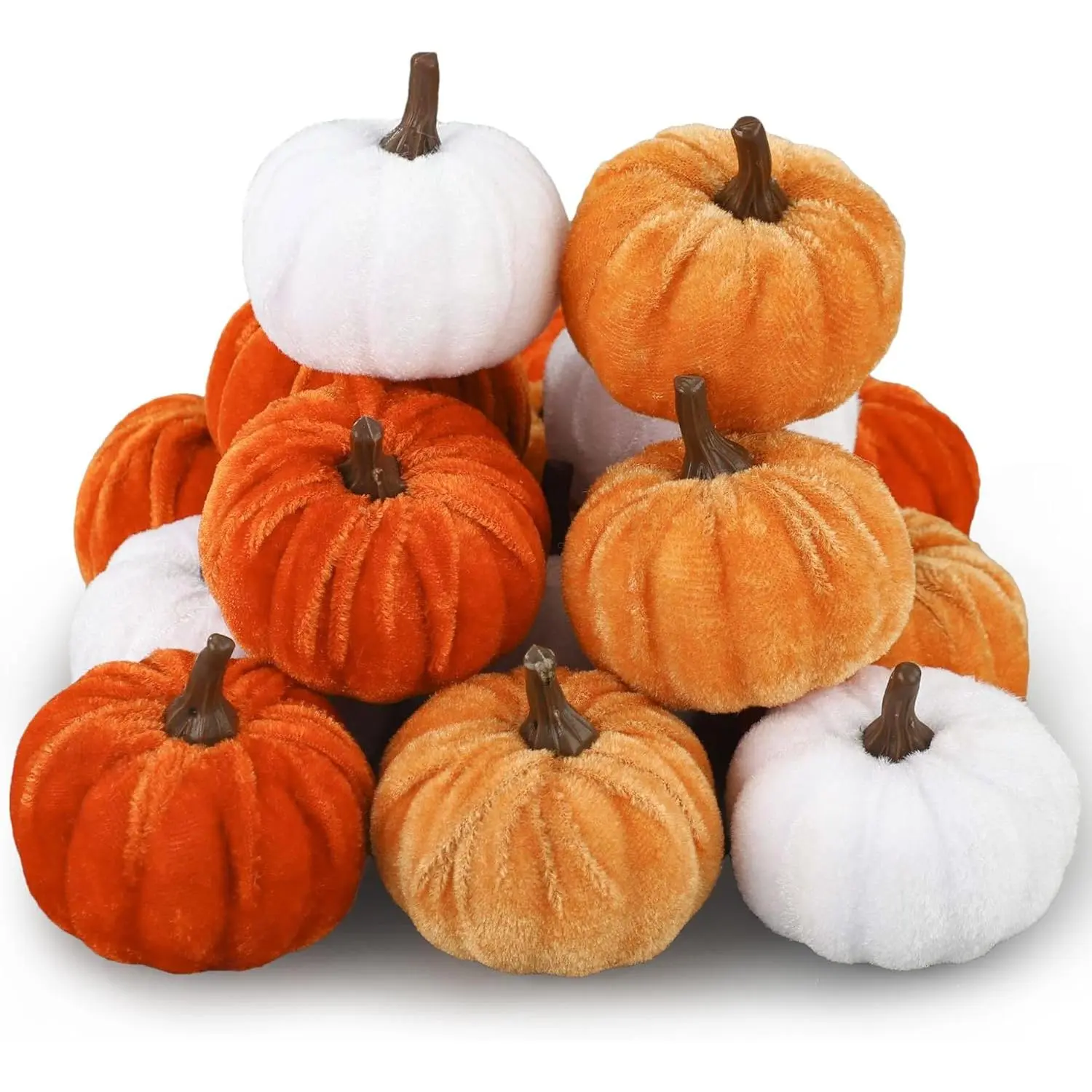 18 count Fall Artificial  Pumpkins  Fabric Pumpkin Faux  Pumpkins Orange Yellow White Artificial Pumpkin Decorations for Fall Harvest Thanksgiving Halloween Farmhouse Table Centerpiece