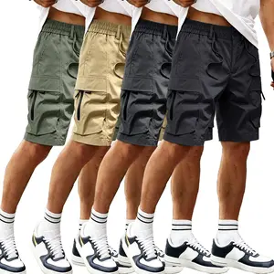 Set of 4 men’s cargo pants: work commuter shorts, new summer outdoor casual pants, solid colors that are easy to match, fashionable—multi-pocket design, machine washable, suitable for commuting and outdoor leisure.