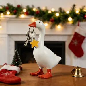 Magnetic Goose Key Holder Desk Decor, Cute Animal Figurine with Magnetic Beak for Keys, Funny Resin Duck Statue Home Decor, Aesthetic Desk Accessories for Office Bedroom Entryway Table, Creative Key Storage Organizer, Unique Housewarming Gift