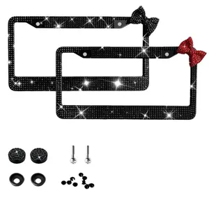 License Plate Frame Set Summer Gift Stainless Steel License Plate Frame Car Decor Girl Gets Car Decoration sparkly license Vehicle Red Car Accessories Durable