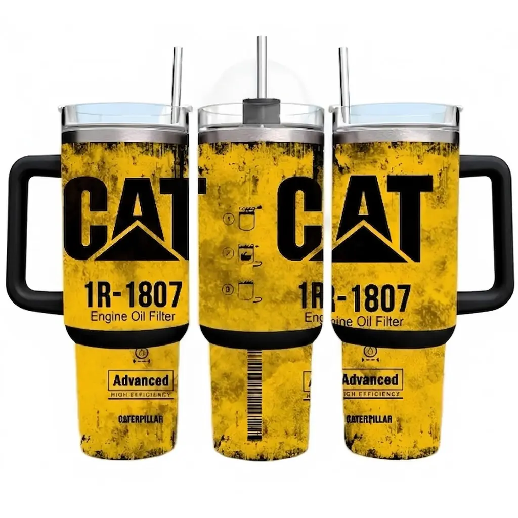 Vintage CAT Oil Tumbler 40oz Stainless Steel Handmade Lid Straw Bottle Drinkware Water Bottles Cup Mug Portable Bottled Washable Reusable Insulated Flasks Mechanic Trucker Travel - Limited Stock