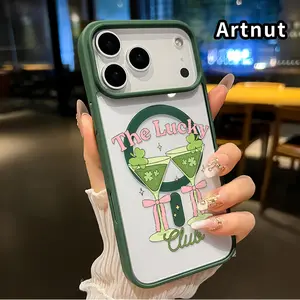 Transparent Phone Case for iPhone 17 Pro Max 16 Plus 15 14 13 12 11 Air E Lucky Cocktail Cheers Pattern Acrylic Back Silicone Edges Anti-Scratch Support Wireless Charging Back Cover for boy girl