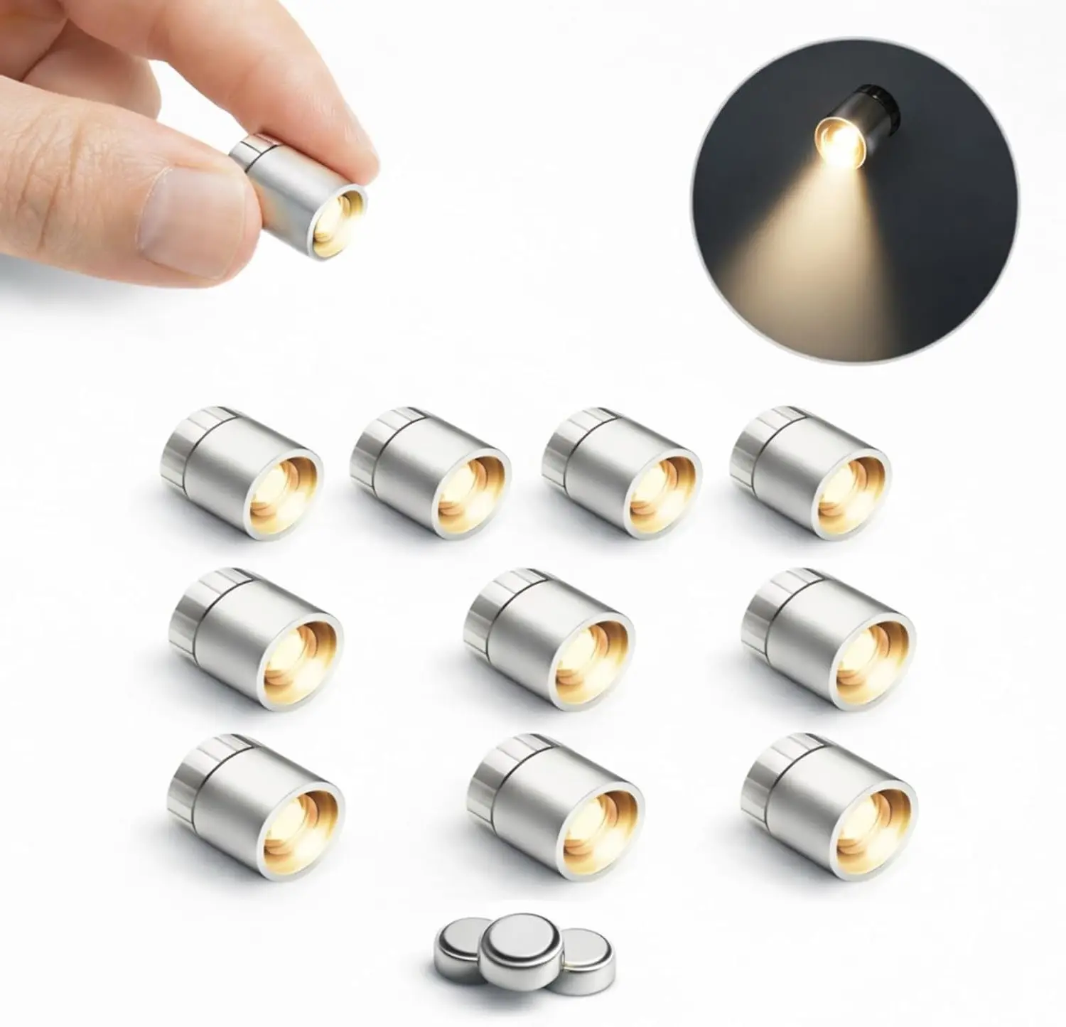 Mini LED Lights 10 Pack, Battery Powered Spot Lamps with Batteries, Micro Lights for DIY Crafts, Models, Display Case, Decorative Lighting, Warm White