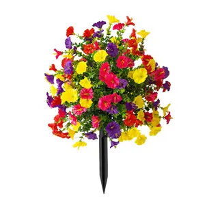 1pc Outdoor Spring Artificial Morning Glory Flowers with Ground Plug - UV Resistant with Eucalyptus Leaf Decoration Suitable for Spring Holiday Home Decoration, Garden, Patio Decoration, Artificial Fake Flowers