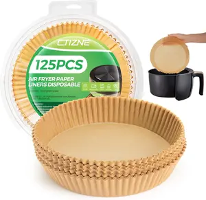 Air Fryer Disposable Paper Liners: 125 PCS 8" round Parchment Paper, Food Grade Baking Liner for 5-8 QT Airfryer Basket, Waterproof and Oilproof for Easy Cleanup ctizne