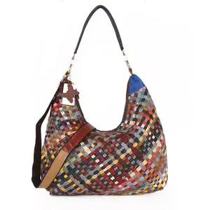 Enji Design Light Luxury New Woven Women's Bag Large Capacity Tote Bag Cowhide Shoulder Handbag Colorful Woven Bag-HDX3903