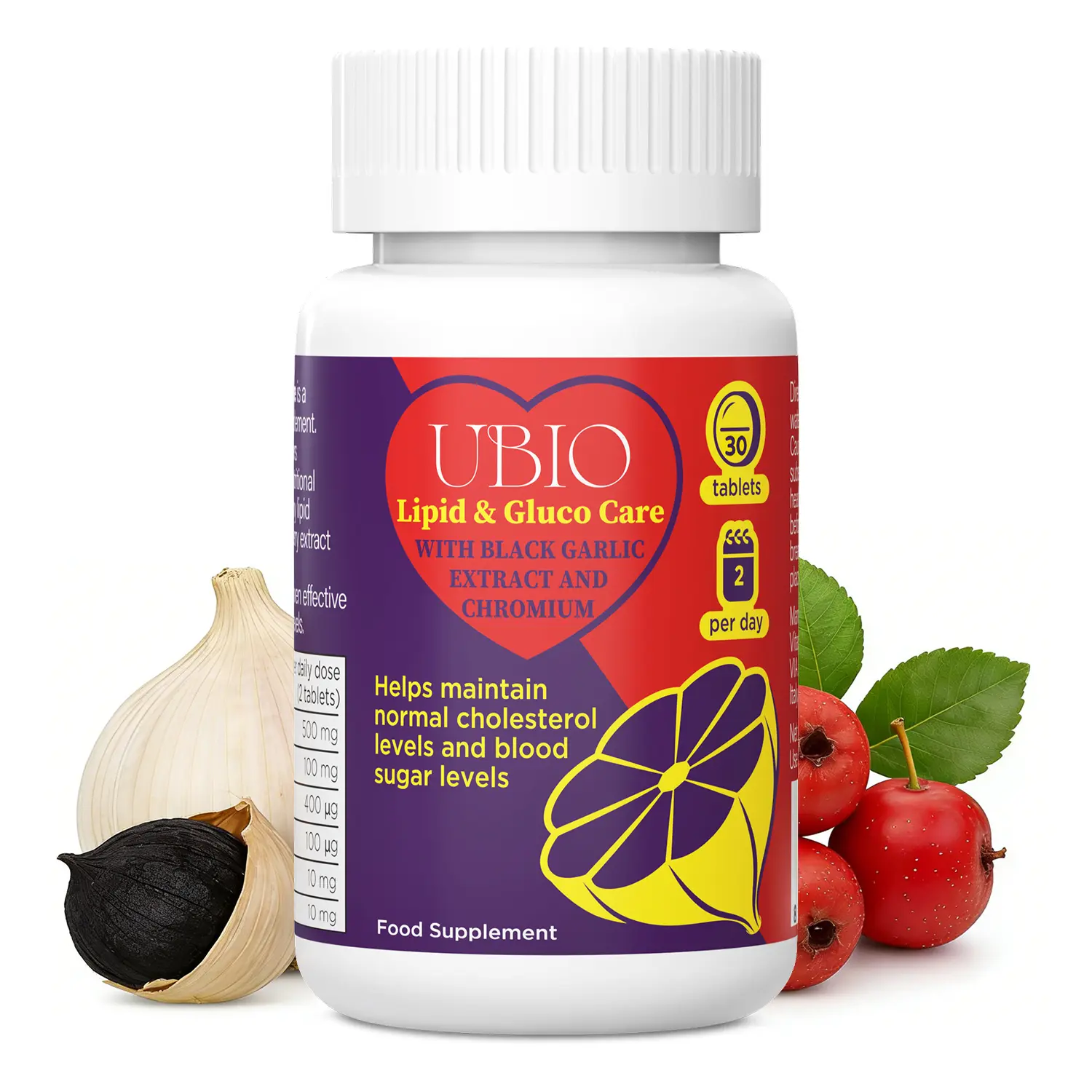 UBIO Lipid & Gluco Care Tablets | Supports Blood Sugar & Cholesterol Levels | Each Tab Contains Aged Black Garlic 500mg(SAC), Hawthorn 100mg, Chromium 400mcg, Selenium 100mcg, CoQ10 10mg, Zinc 10mg | For Balancing Sugar Blood & Cholesterol Level tiktoksho