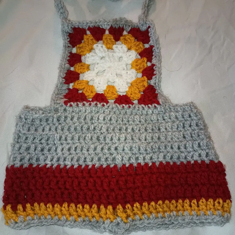 Crochet Romper - Gray Red and Yellow Color Scheme Handcrafted Design