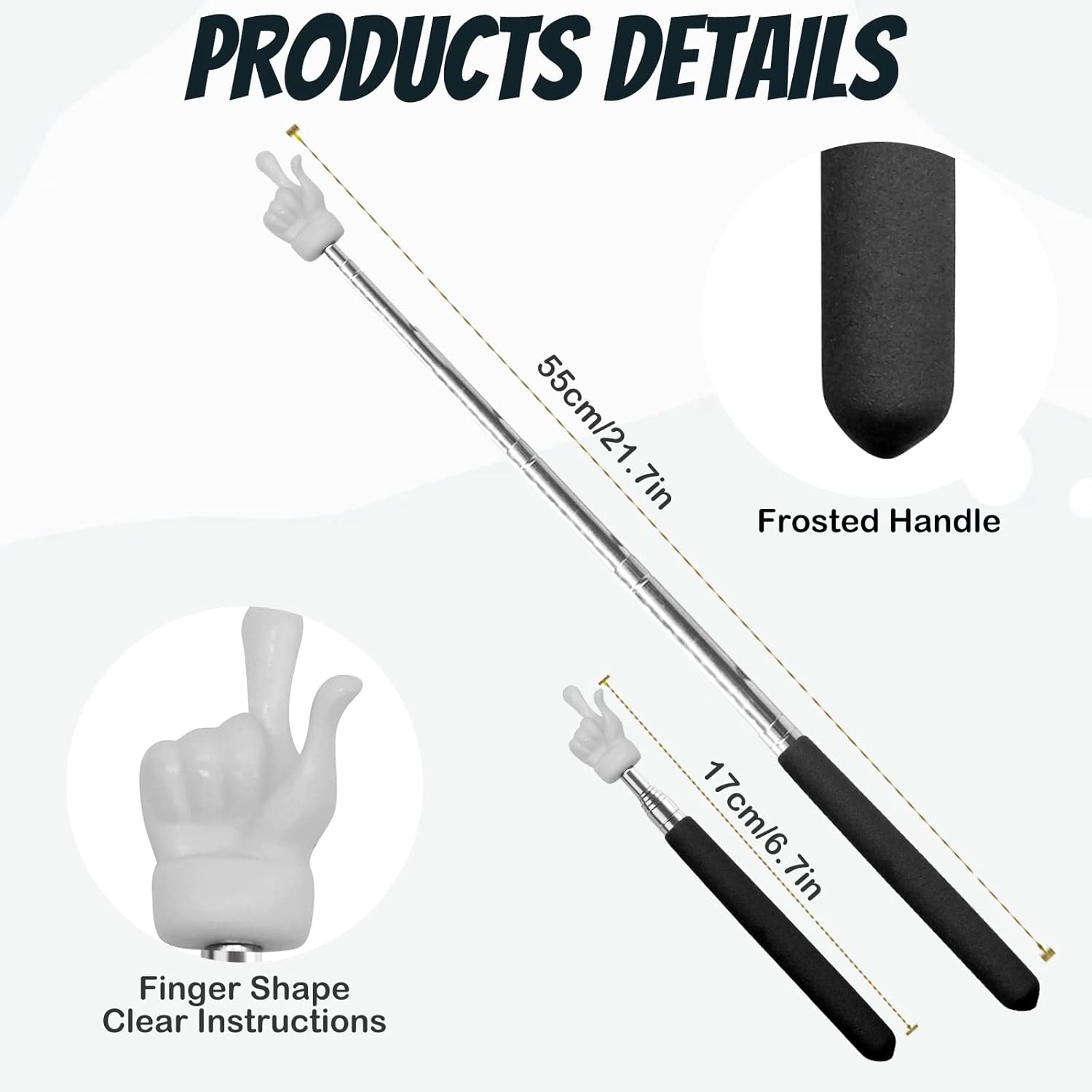 MUNBYN 2Pcs Telescopic Teachers Pointer - Extendable Hand Pointer Stick, Mini Retractable Classroom Pointer for Elementary & Kindergarten Teachers. Ideal for Classroom Supplies and Office Gadgets