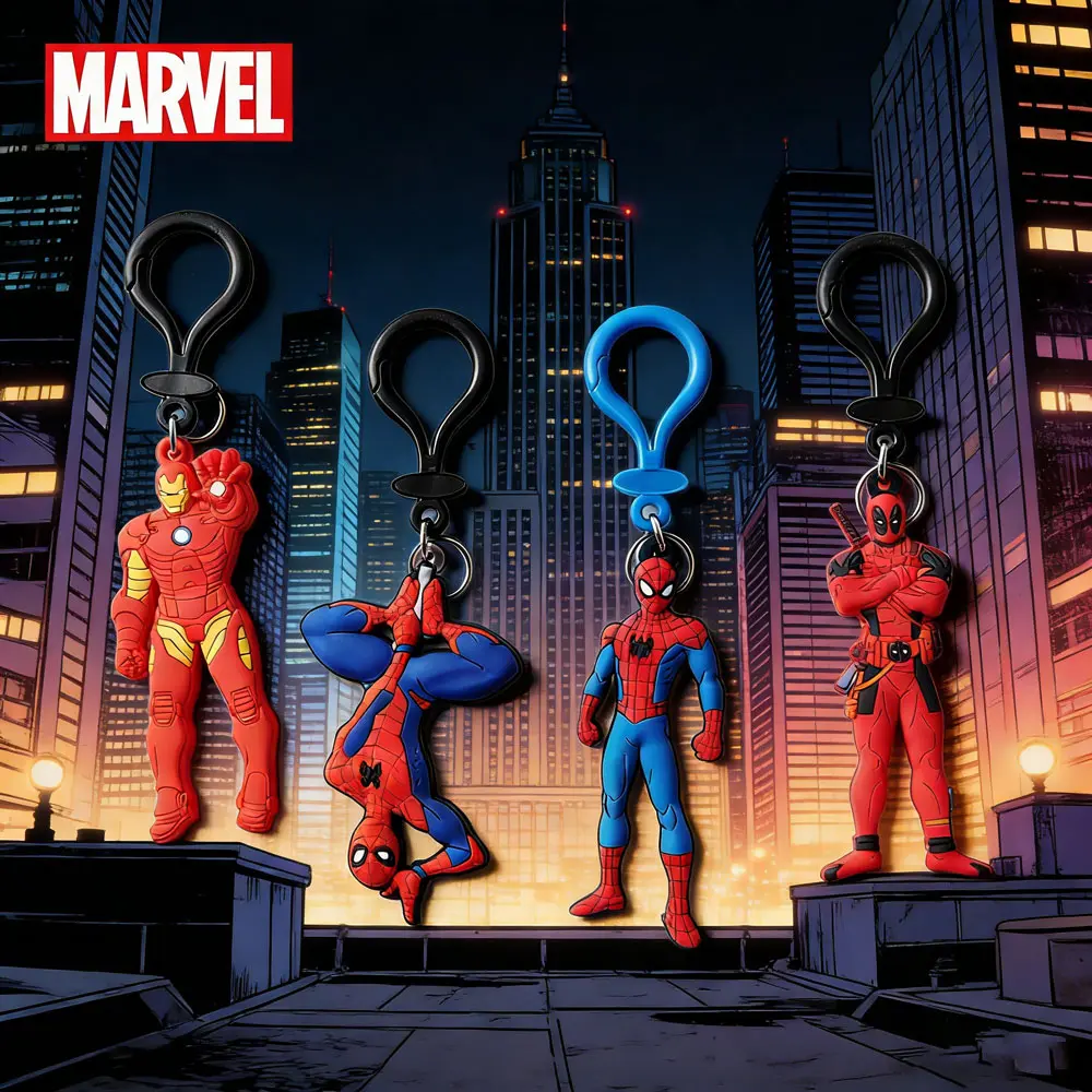 1PC Marvel Iron Man Deadpool Spider-Man Keychain Officially Licensed Novelty Collectible Super Hero Anime Peripheral Backpack Decoration Car key Pendant Desk Ornament Durable PVC Soft Rubber Gift