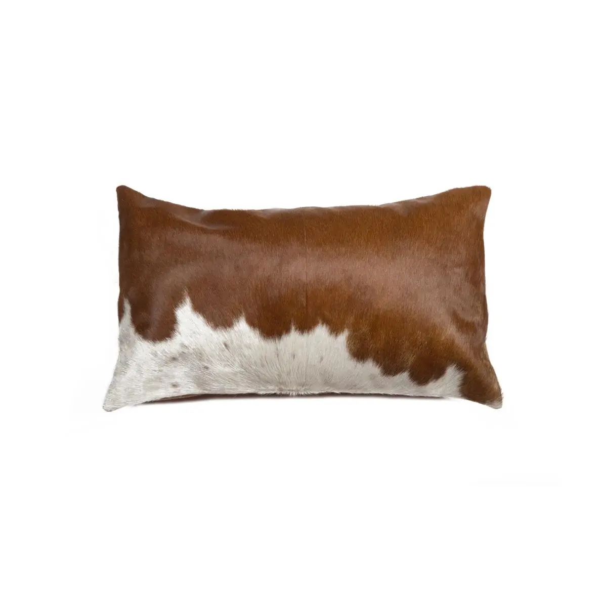 212 MAIN Handmade Craft Torino Cowhide Skin Pillow - 12x20 in, Brown & White, Handstitched, Smooth, Natural Mottled Look, Luxurious, Microsuede Back, Natural Look