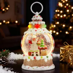 Santa Christmas Snow Globe, Musical Snow Globe,LED Lights and Swirling Glitter, Santa Chef Baking Theme Christmas Decorations Indoor,  for Adults and