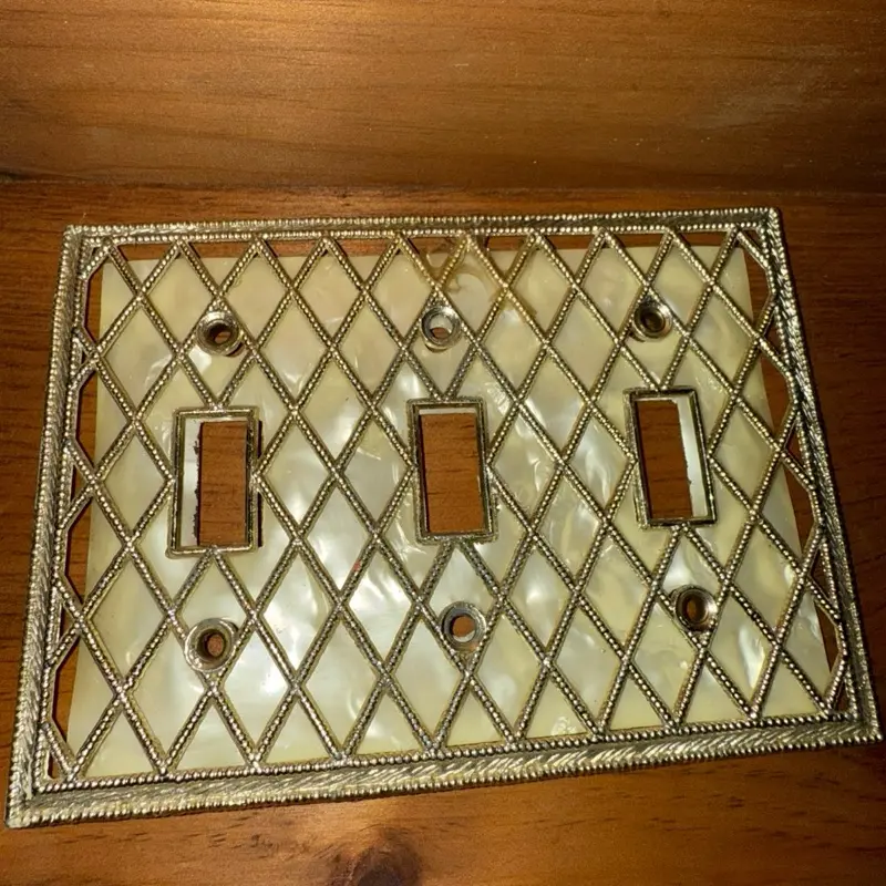 Gold Metal Lattice Vintage Switch Plate/ Outlet Covers with Pearlescent Insert - Set of Six, Vintage Design